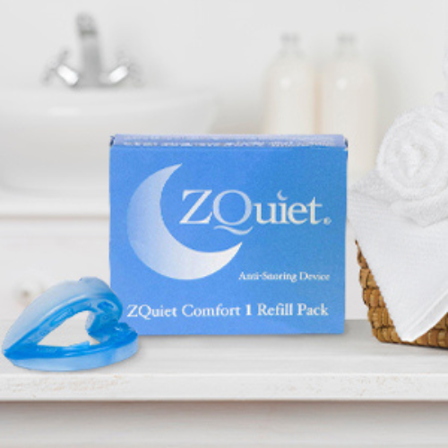 ZQuiet anti snoring blue mouthguard in bathroom